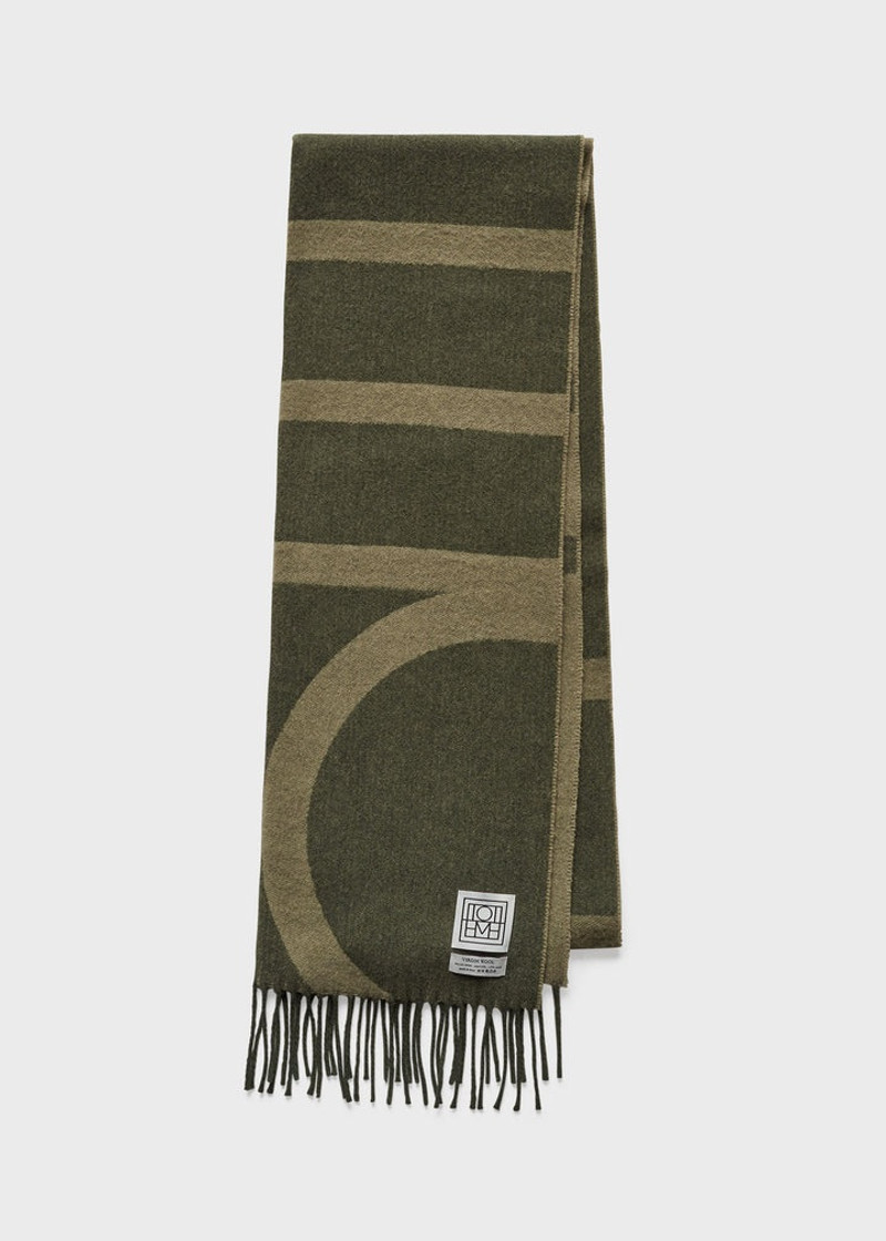 Monogram jacquard wool scarf sage 1