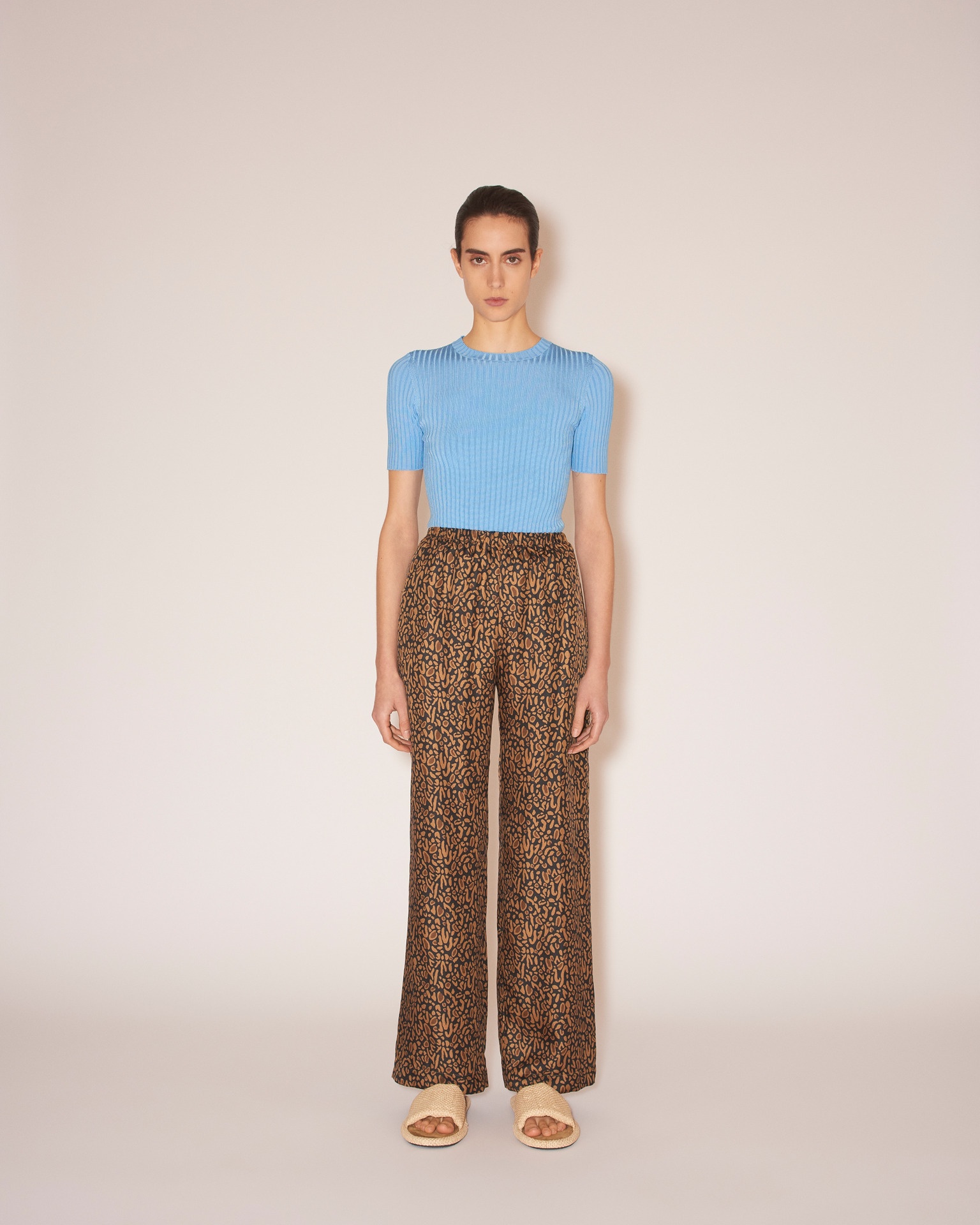 YARELI - Twill silk wide-leg trousers - Brown ocelot - 2