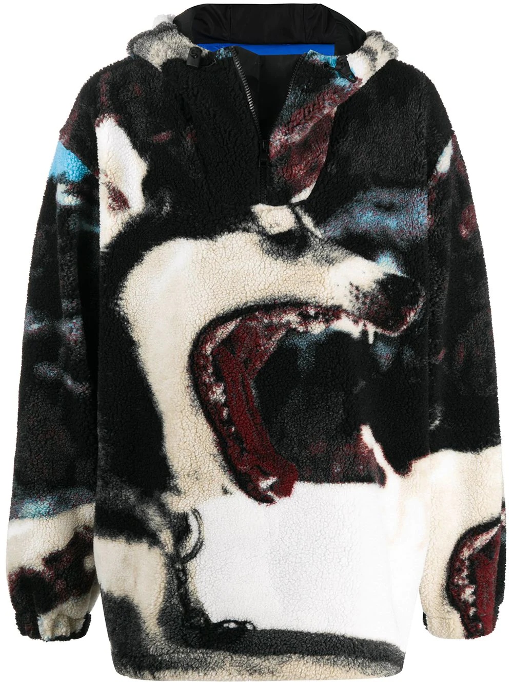 wolf print fleece hoodie - 1