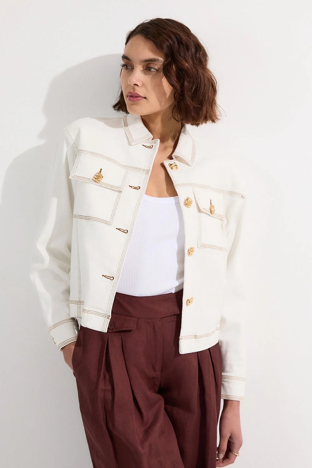 Denim Button Front Tailored Jacket - 1