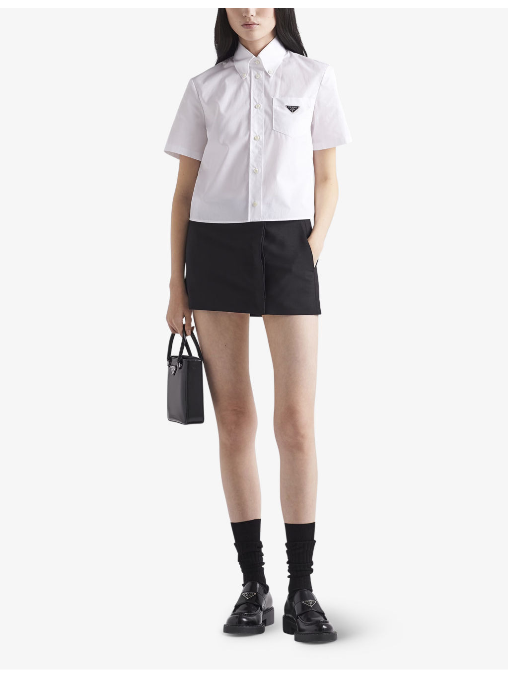 Logo-plaque cropped cotton shirt - 2