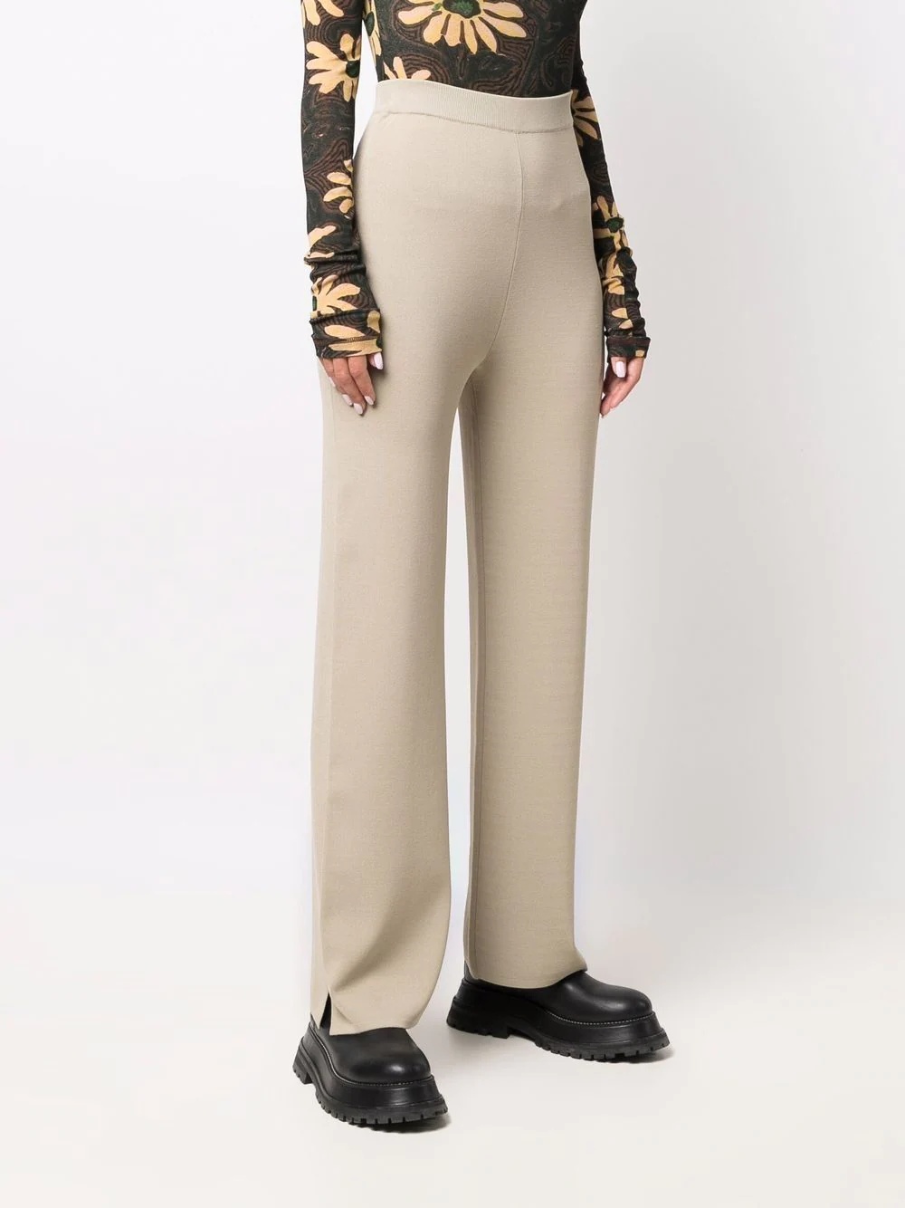 straight-leg knitted trousers - 3