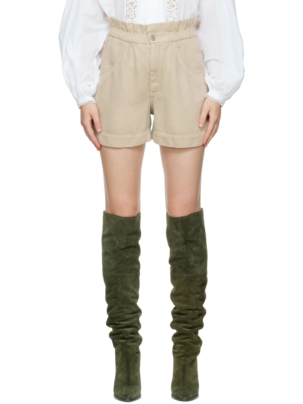 Beige Fluid Shorts - 1
