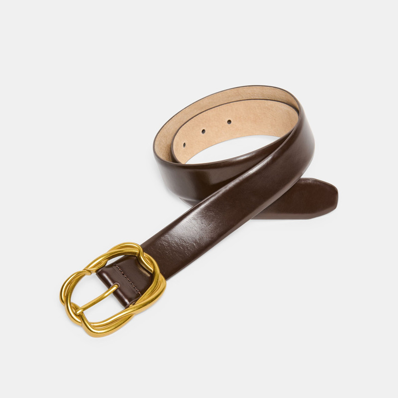 BRAIDED BUCKLE BELT MAHOGANY GOLD 5