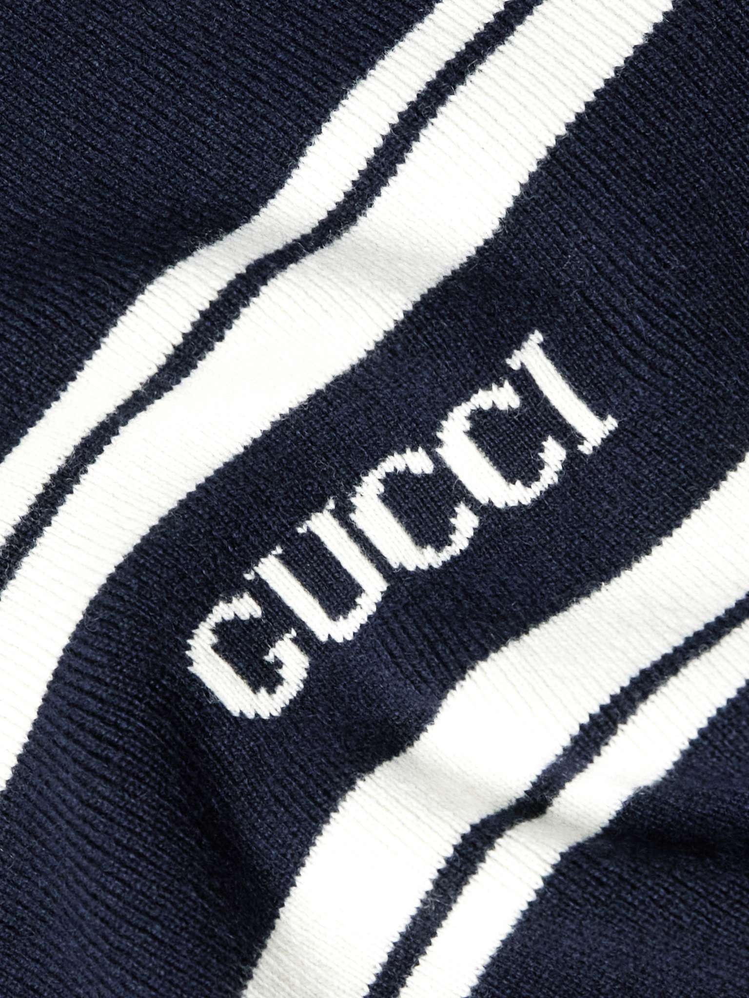 Logo-Jacquard Striped Wool and Cashmere-Blend Cardigan - 4