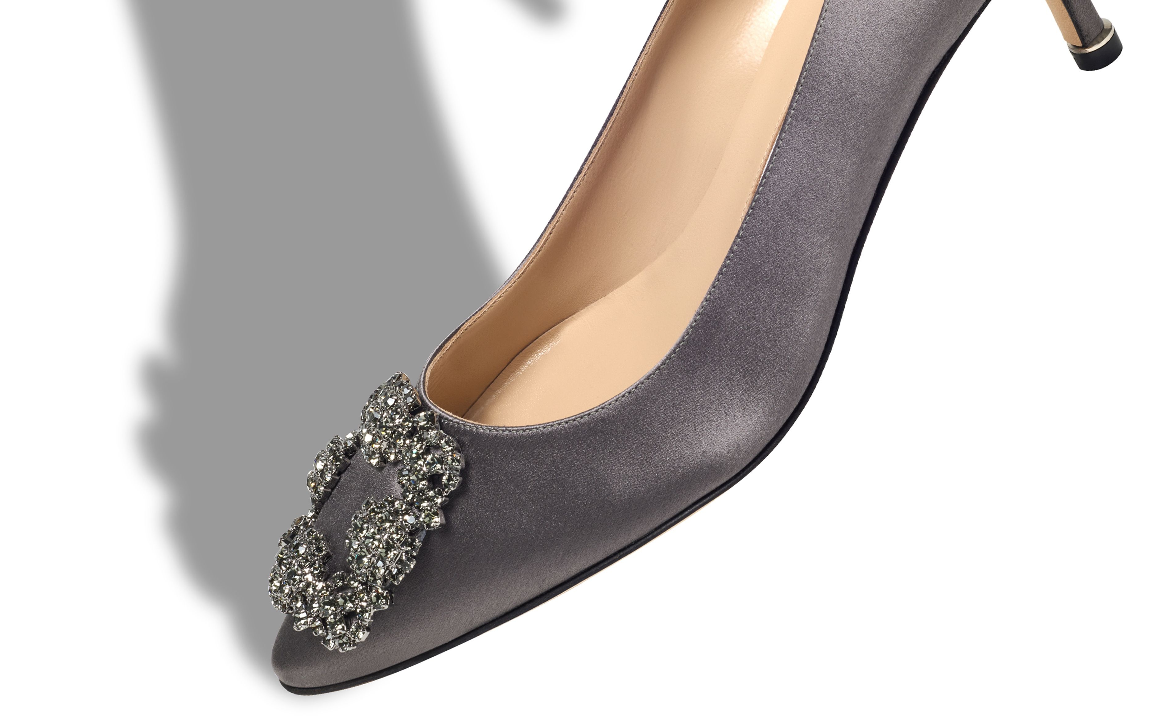 Grey Satin Jewel Buckle Pumps - 4