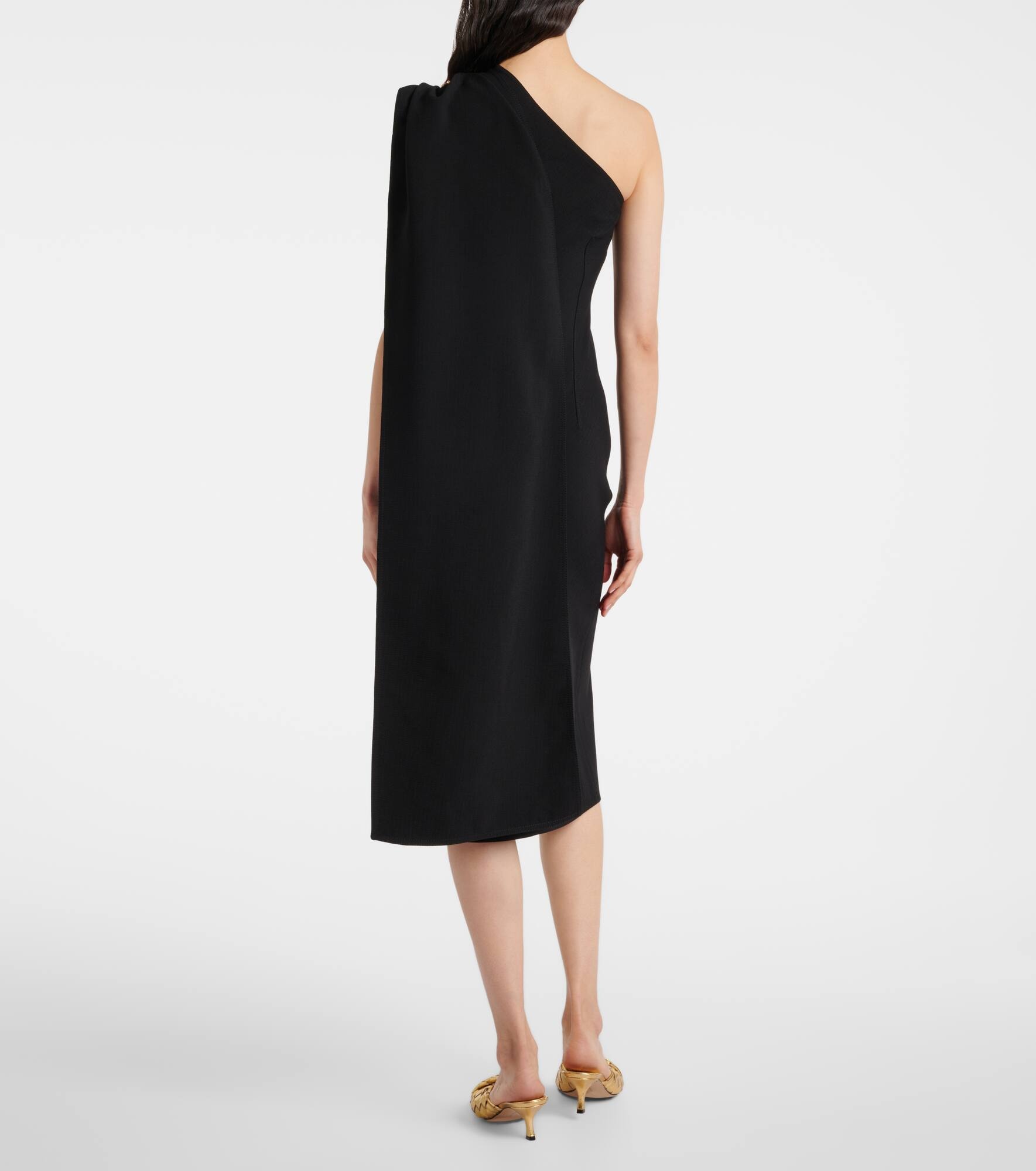 One-shoulder crêpe midi dress - 3