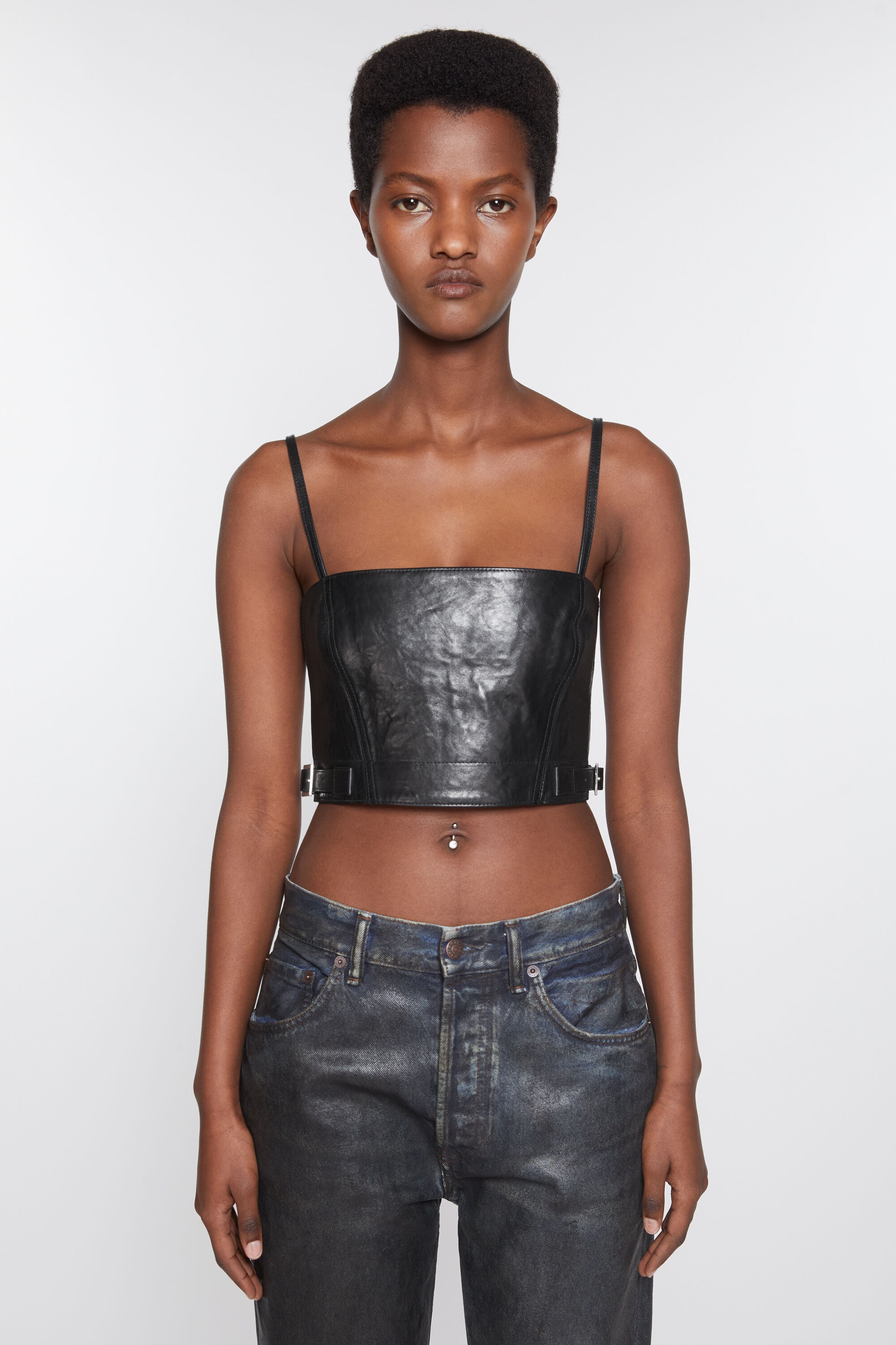 Leather bustier top - Black - 2