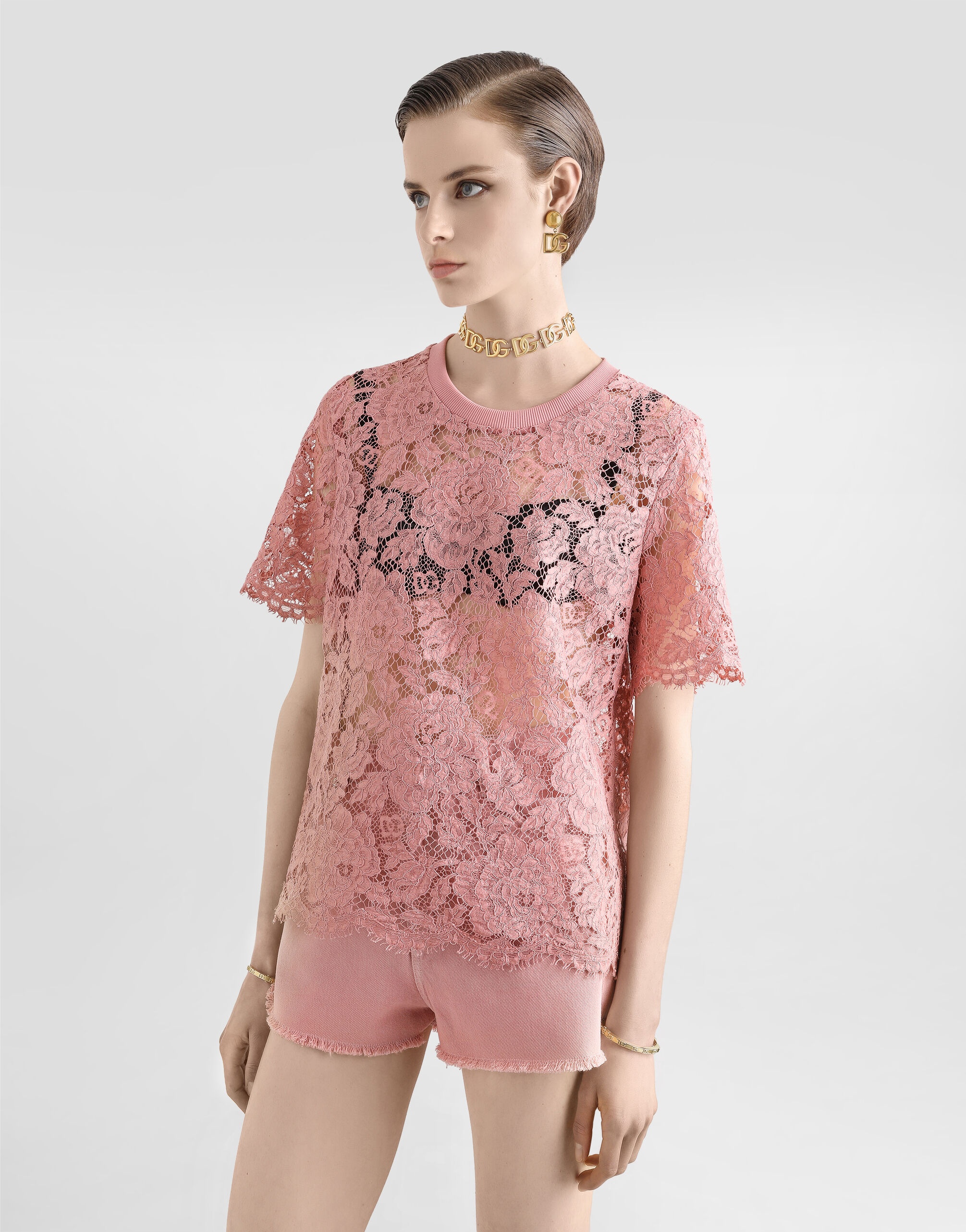 Short-sleeved Cordonetto lace T-shirt - 5