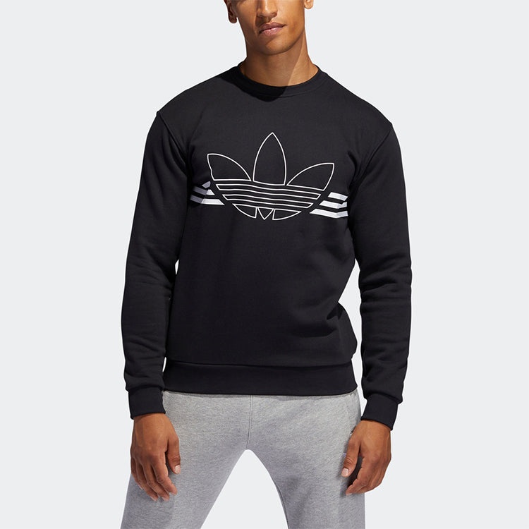 adidas originals OUTLINE TRF CRW Large logo Printing Round Neck Pullover Black ED4687 - 3