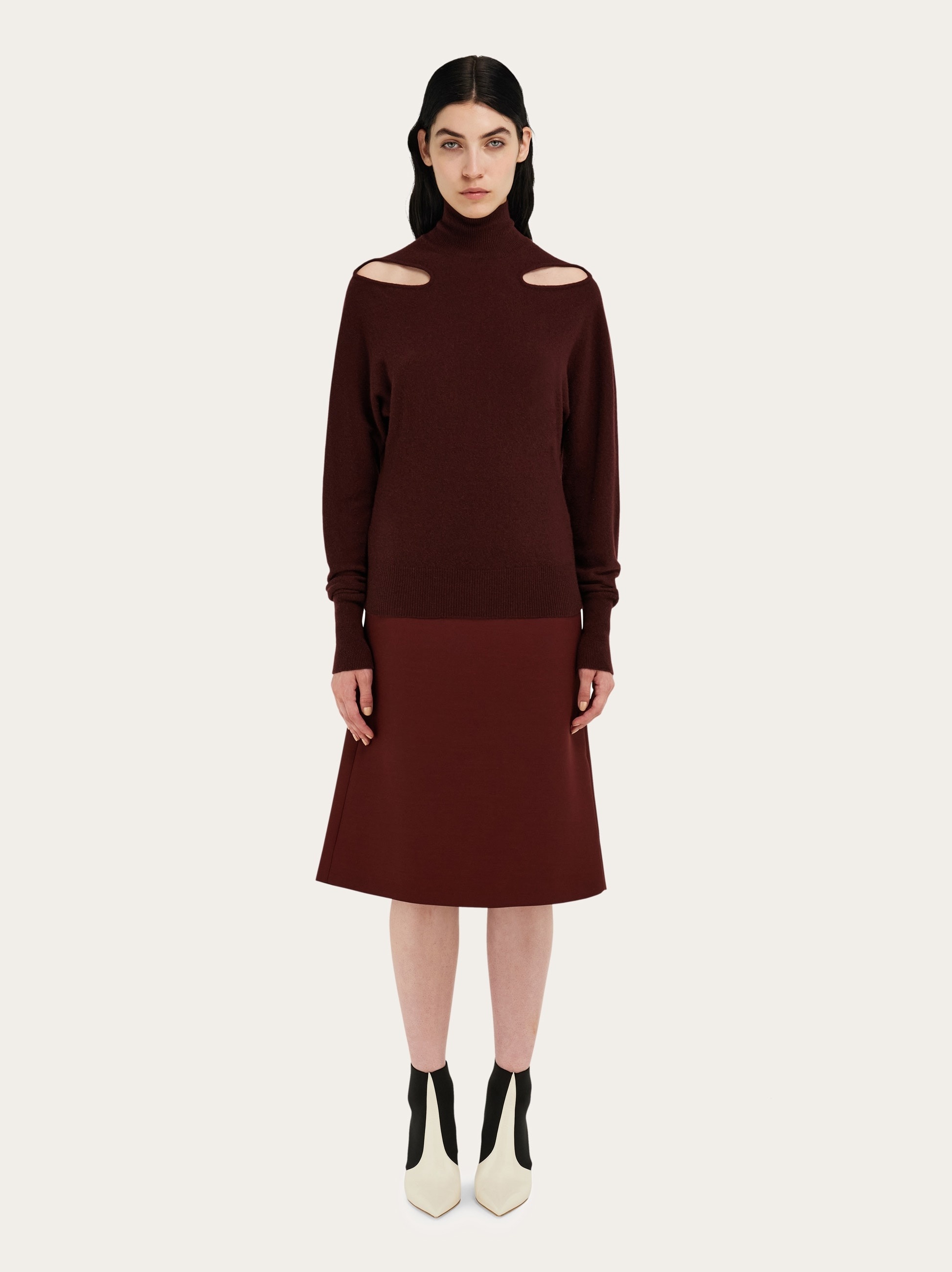 Knitted mock neck top with cut out detail - 6