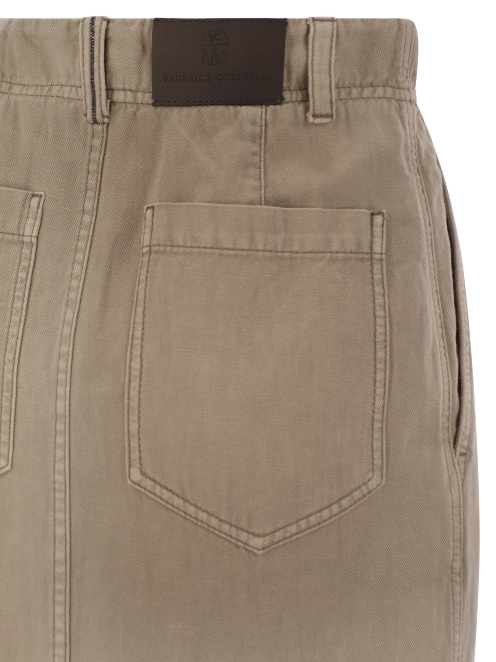 Brunello Cucinelli Women Chino Skirt In Garment-Dyed Cotton And Linen Cover - 4