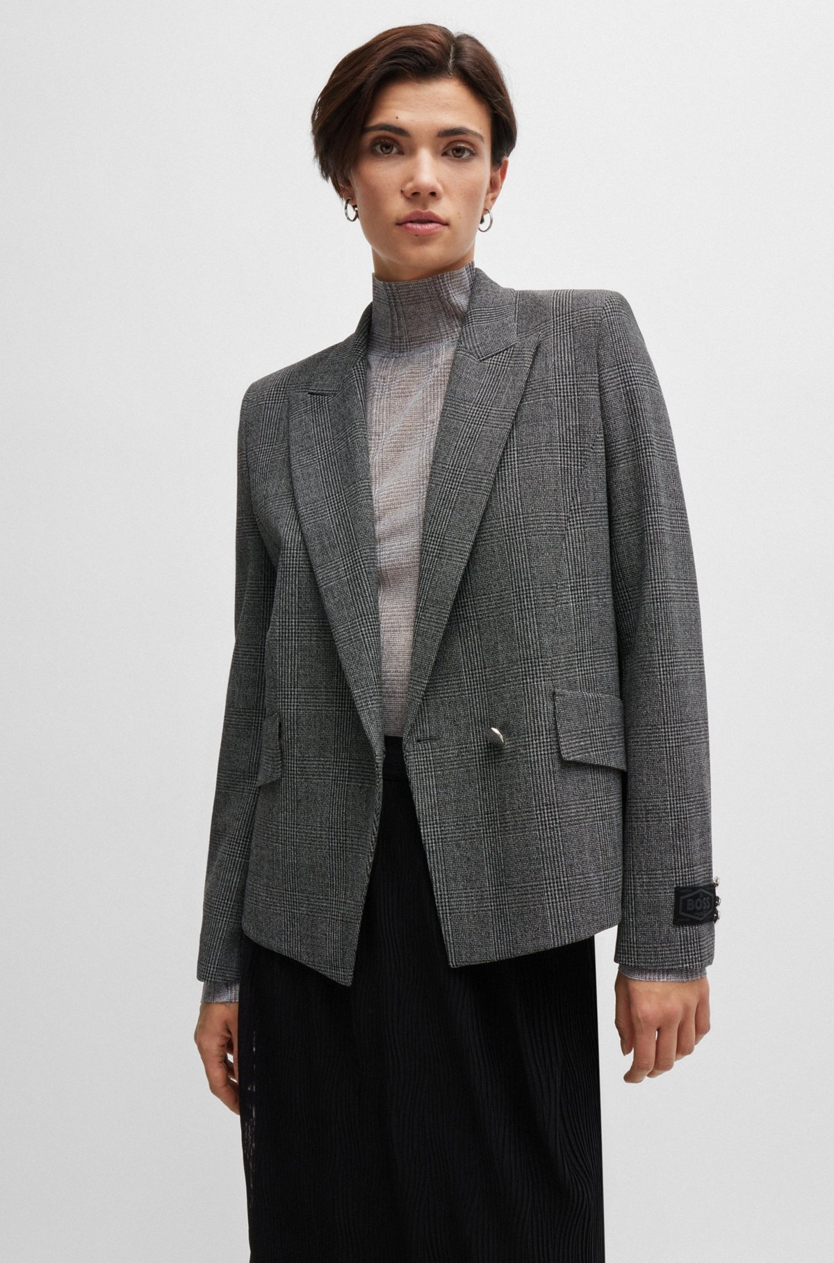 REGULAR-FIT JACKET IN CHECKED FABRIC WITH PEAK LAPELS - 6