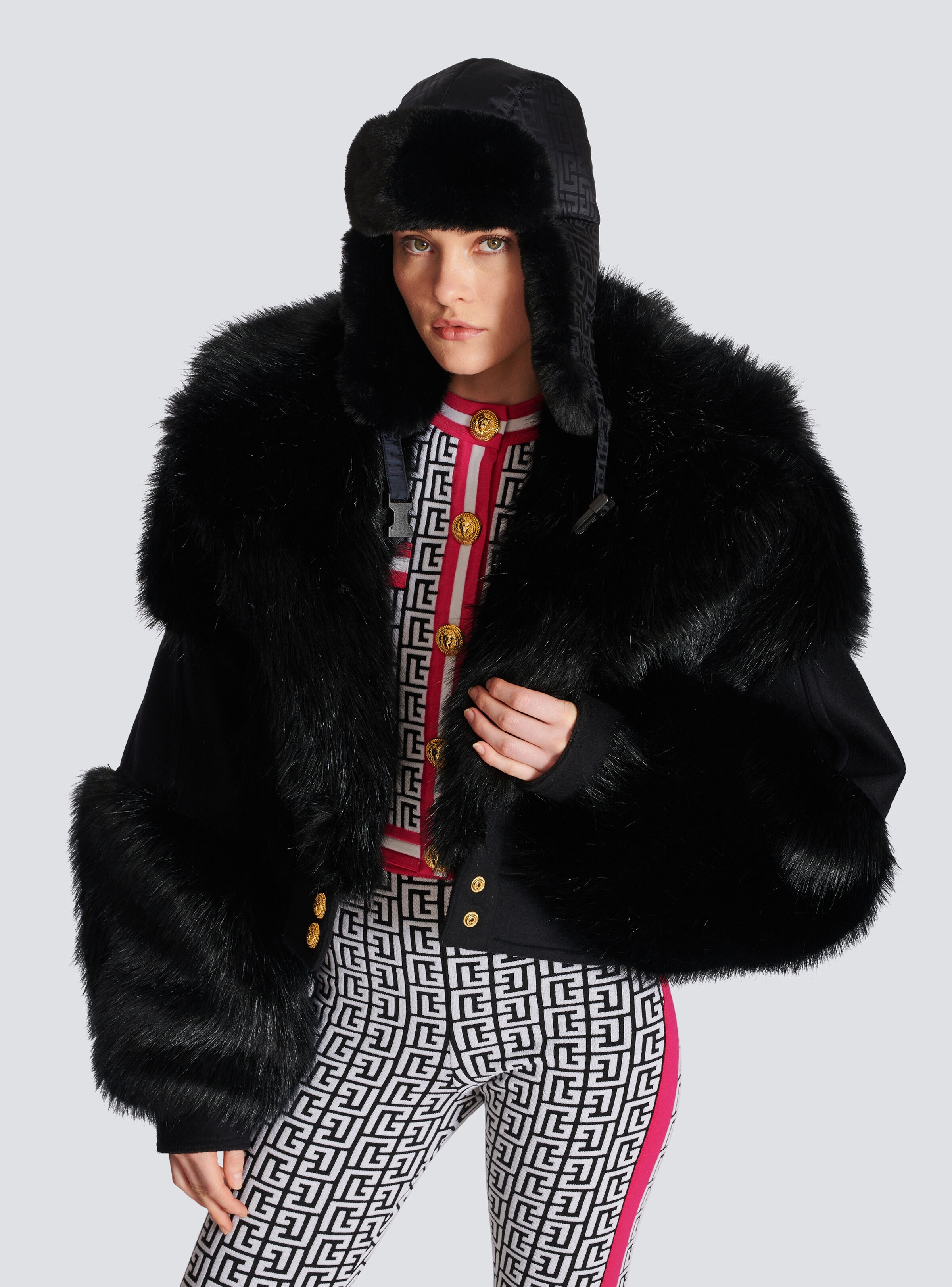 Balmain monogram faux fur hat - 5