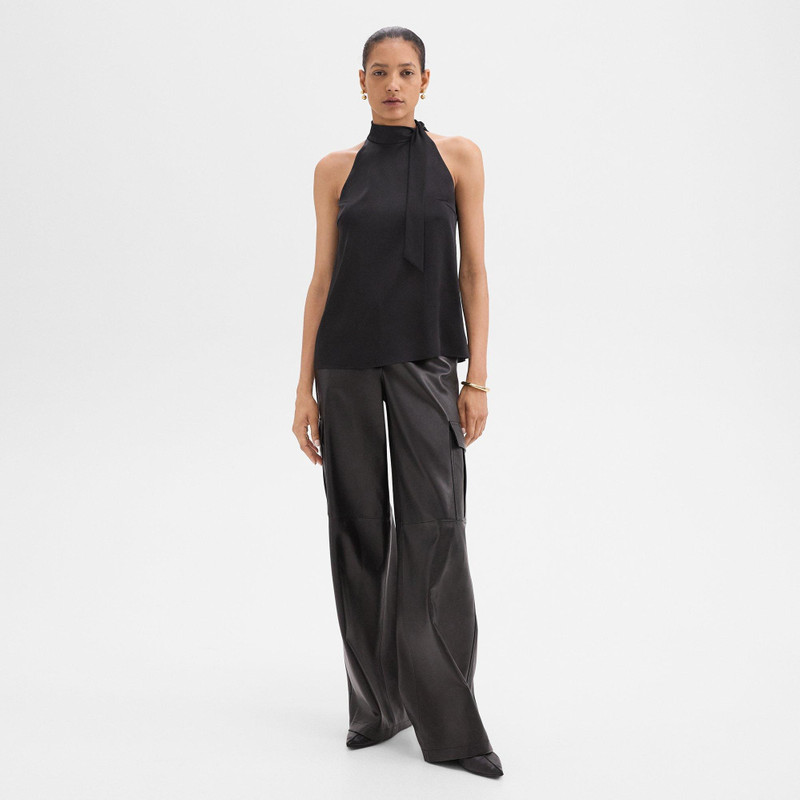 Theory Tie-Neck Halter Top in Textured Satin outlook
