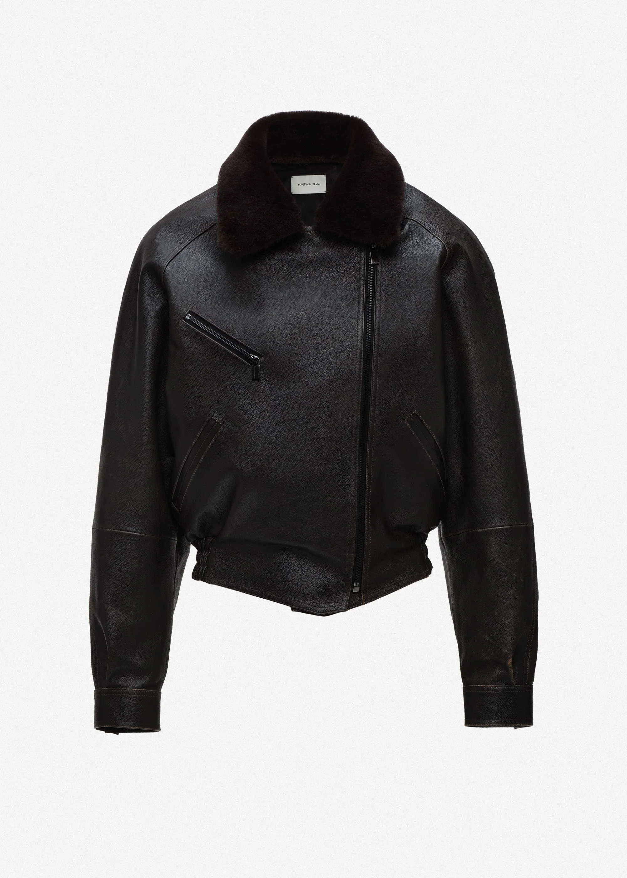 Leather jacket with fur collar in dark brown - 1