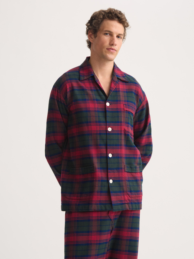 Men's Classic Fit Pajamas Kelburn Brushed Cotton Burgundy Red & Green Check 5
