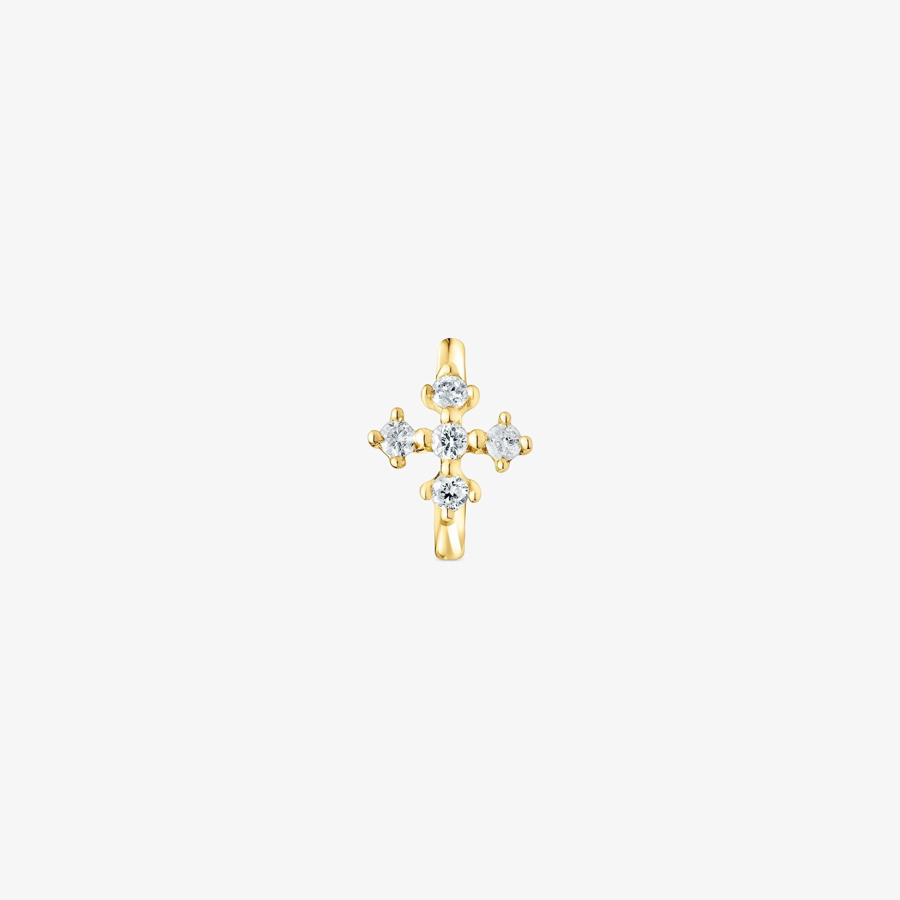 Small 18K solid gold Cross hoop earring with diamonds Les Classiques - 1