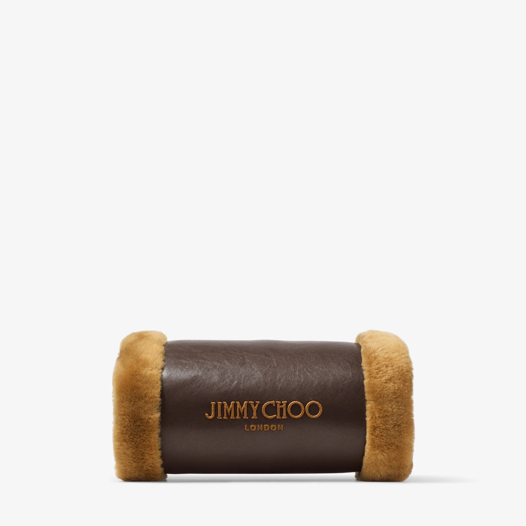 Hand Warmer Bag Chocolate and Teddy Biker Leather Hand Warmer Bag with Shearling Trim - 1