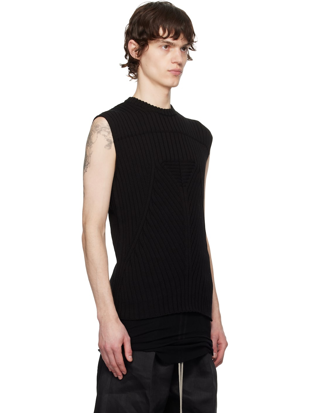 Black Hollywood Cotton Knit Vest - 2