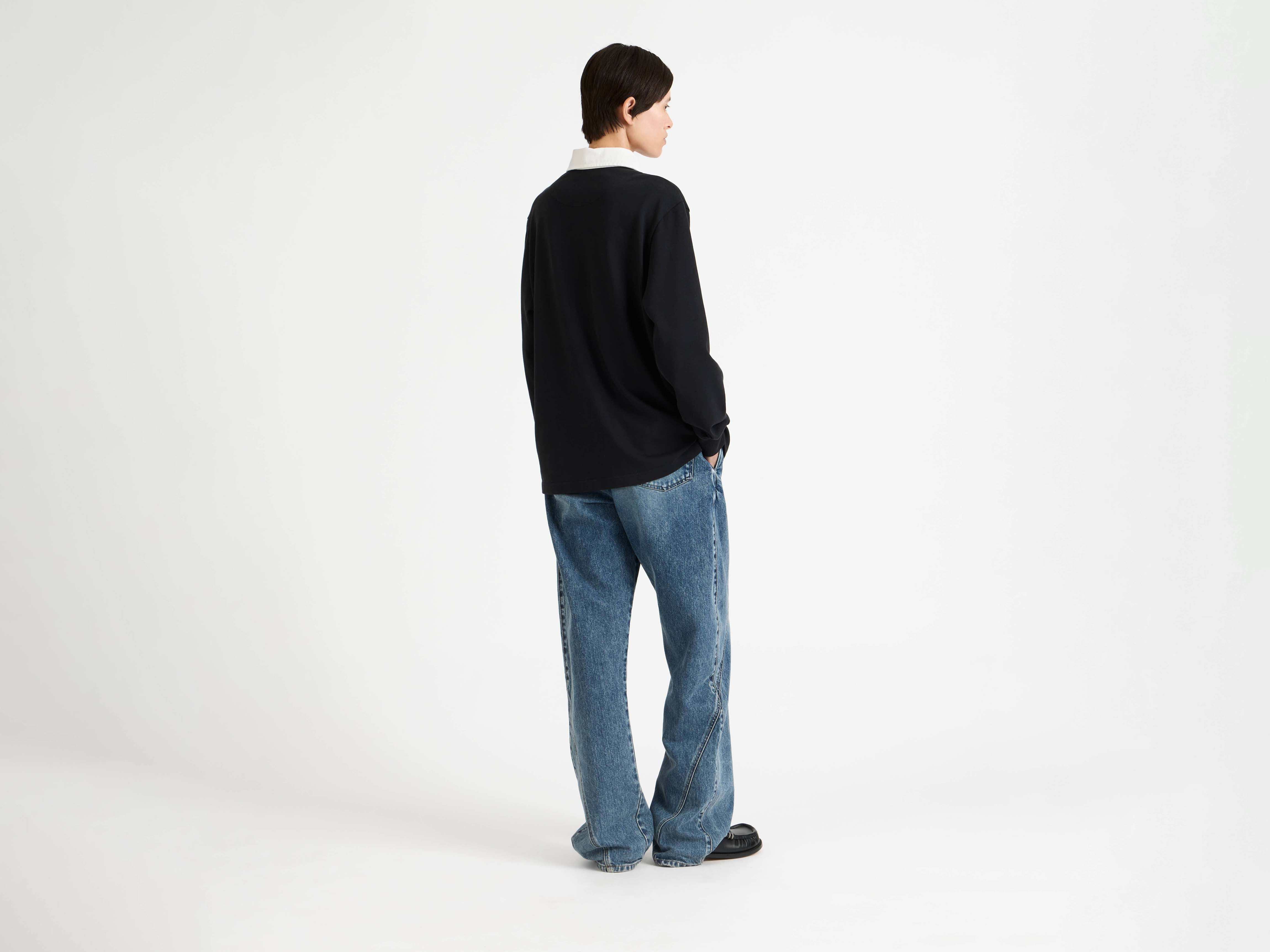 'ART CLUB' RUGBY POLO TOP IN WASHED BLACK - 3