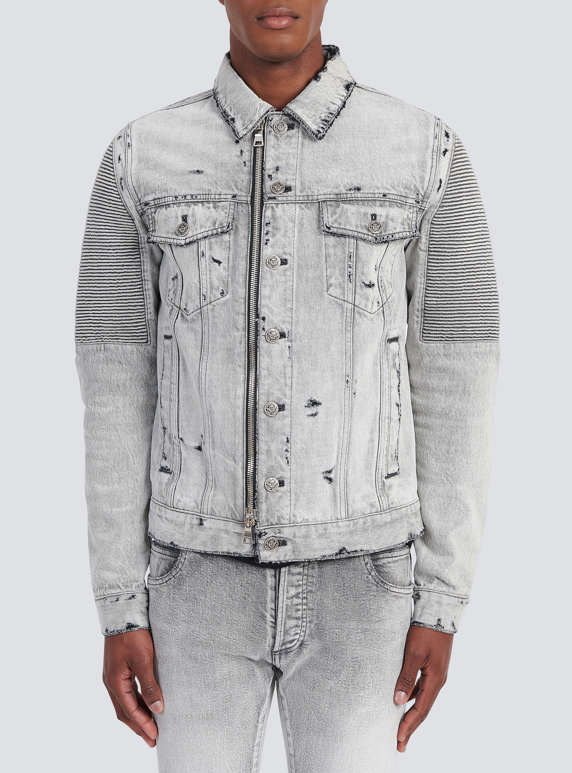 Faded and ripped jean jacket with ridged panels - 6