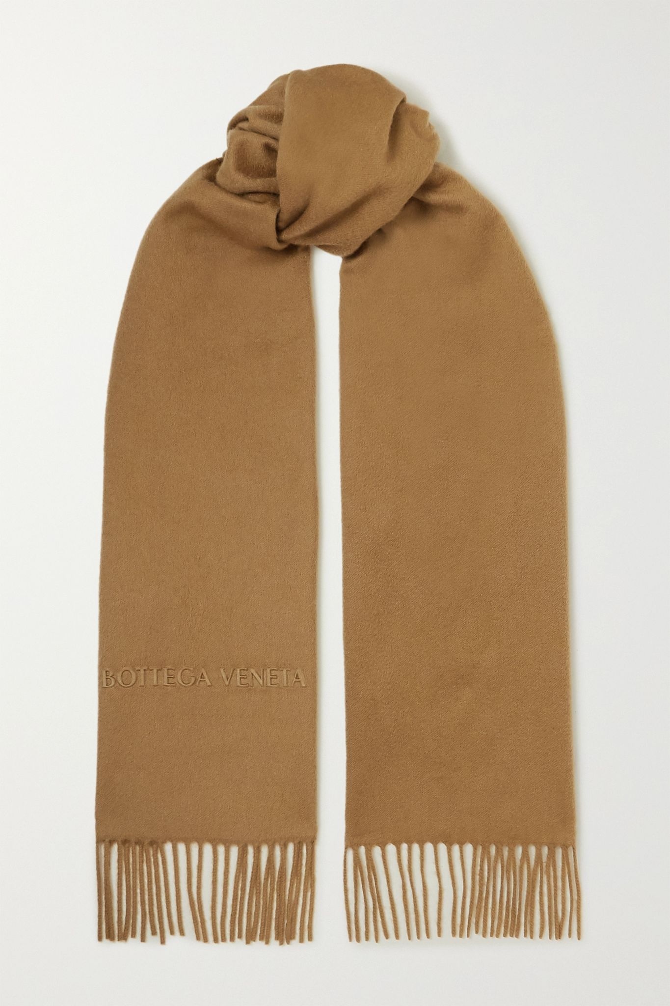 Logo-embossed fringed cashmere scarf - 1