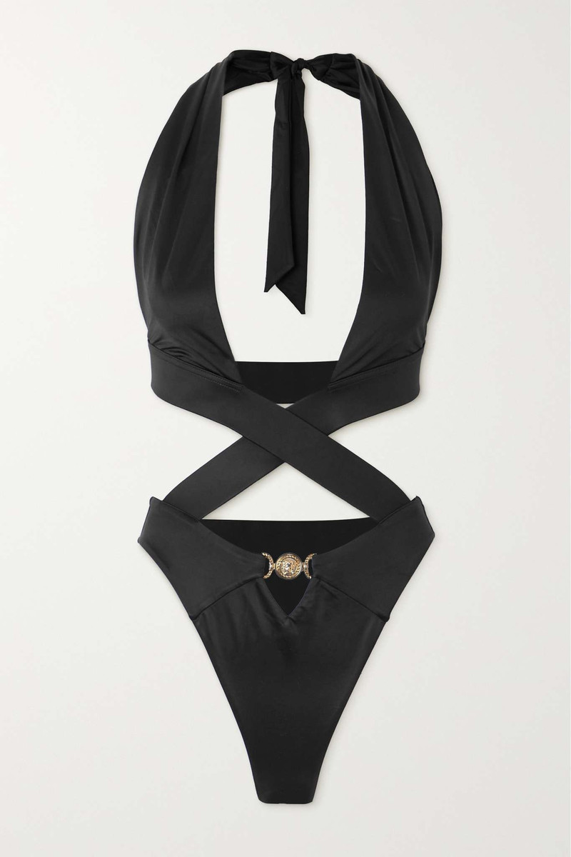 Belize embellished cutout stretch-jersey halterneck swimsuit 1