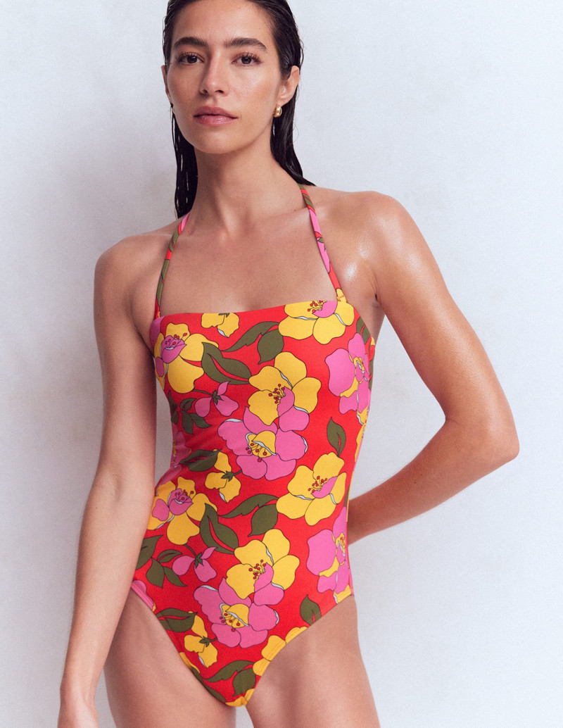 Paros Bandeau Swimsuit-Red, Radiant Bloom 2