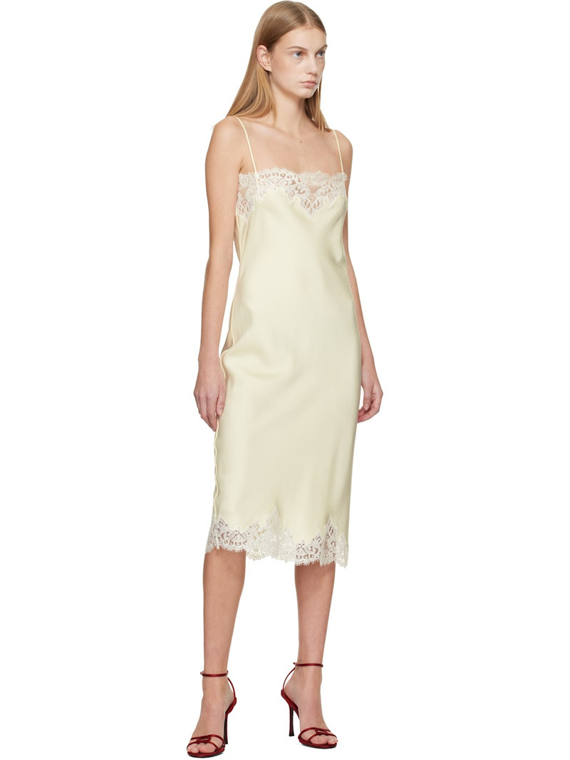 Stella McCartney Off-White Sleeveless Lace Satin Midi Dress outlook