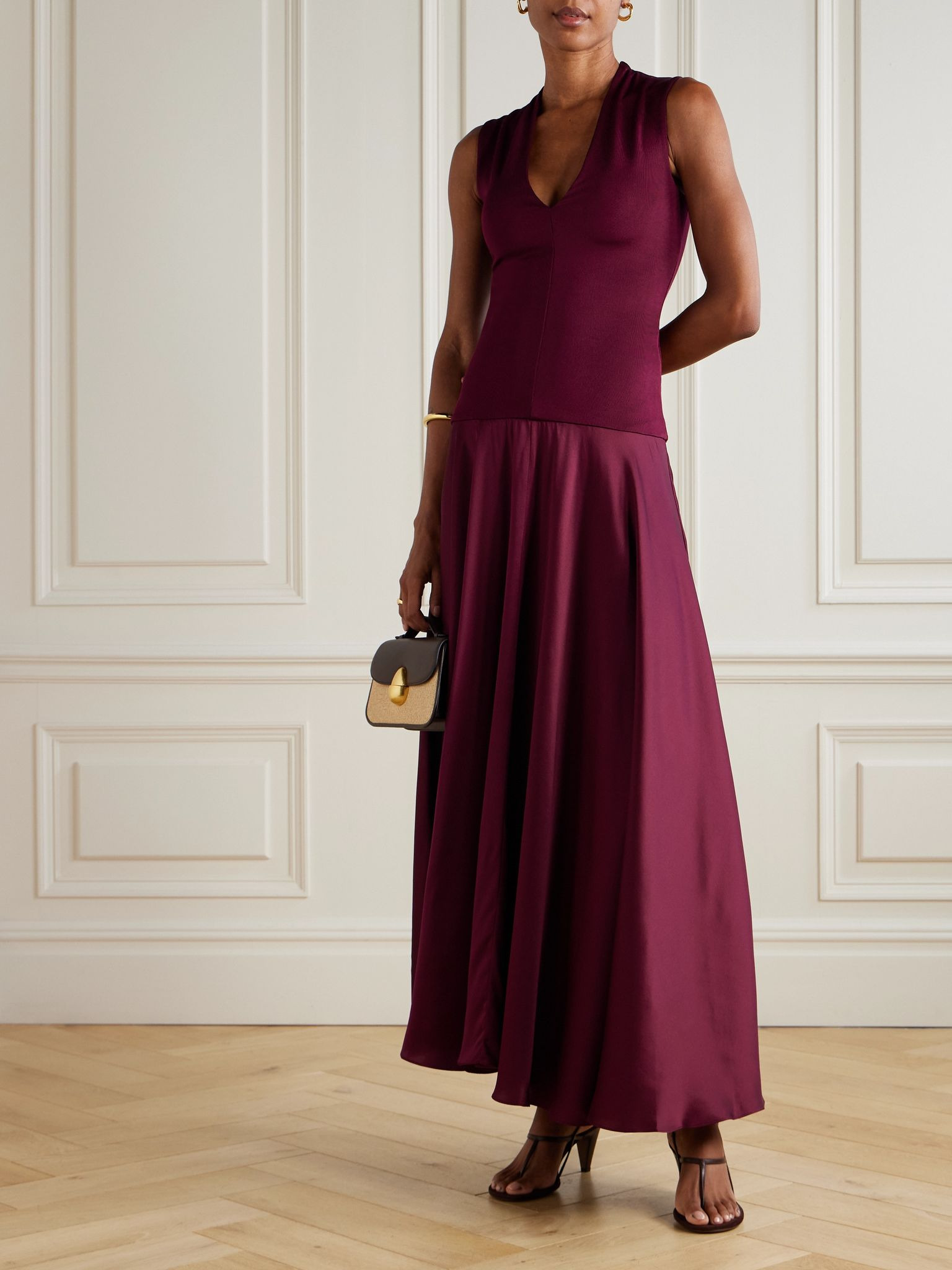 Illi V jersey and silk-satin maxi dress Burgundy - 2