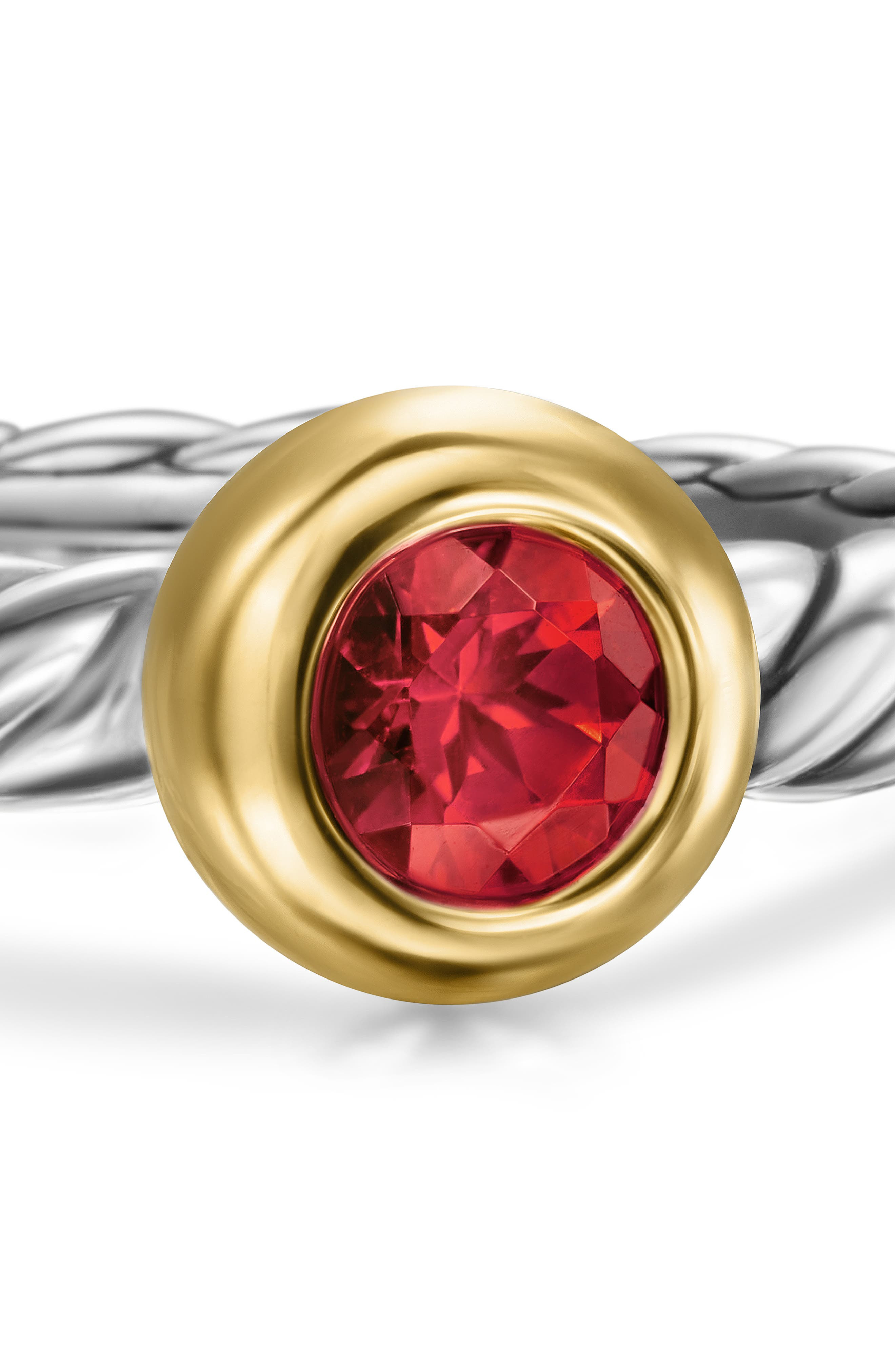 David Yurman Petite Cable Ring in Sterling Silver with 14K Yellow Gold in Sterling Silver/Gold/Garne - 3