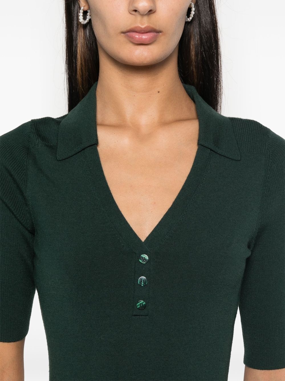 ribbed-knit polo top - 5