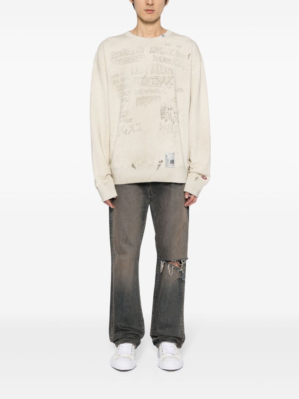 sketch-print distressed jumper - 2