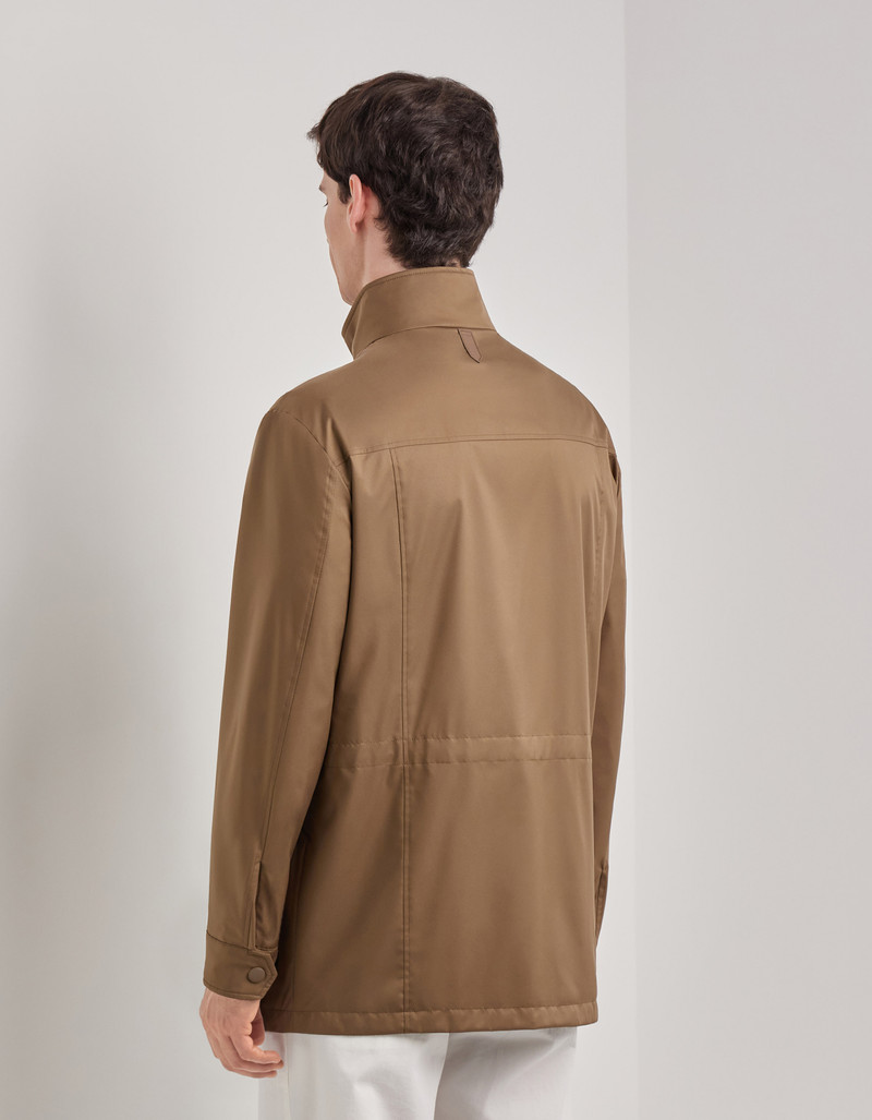 CARAMEL MIXED-MATERIAL ULTRALIGHT SUEDE BOMBER JACKET WITH KNIT INSERTS 93