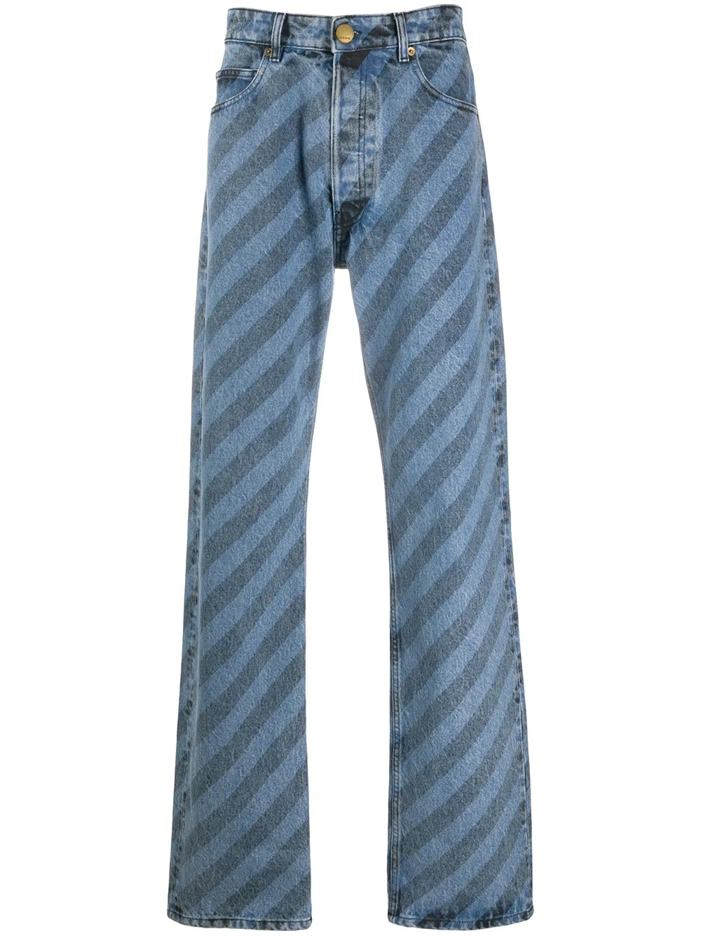 diagonal stripes straight jeans - 1