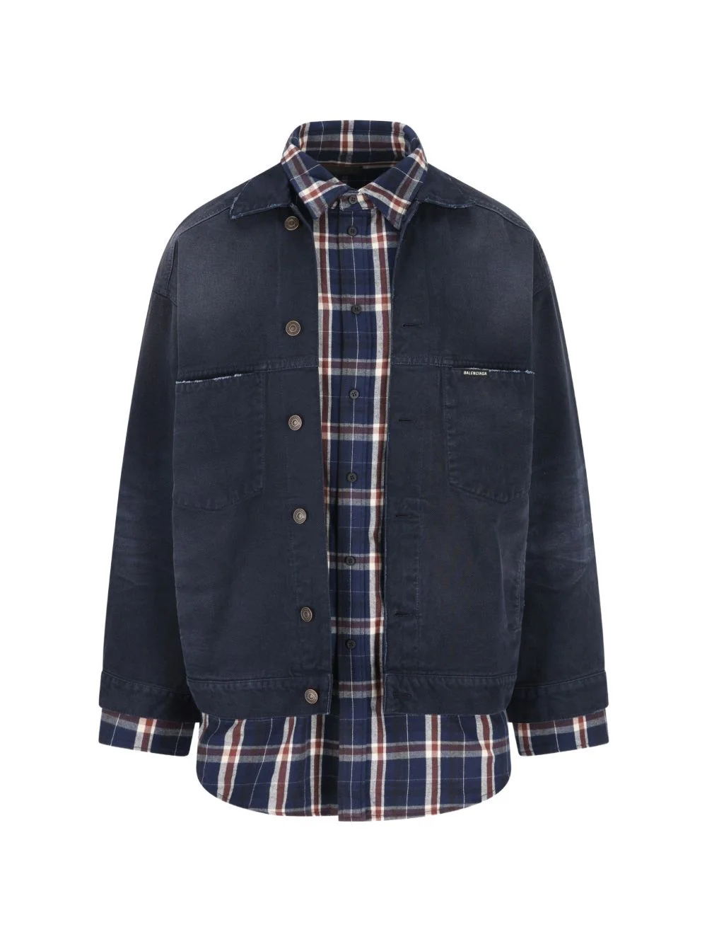 button-fastening check-pattern jacket - 1