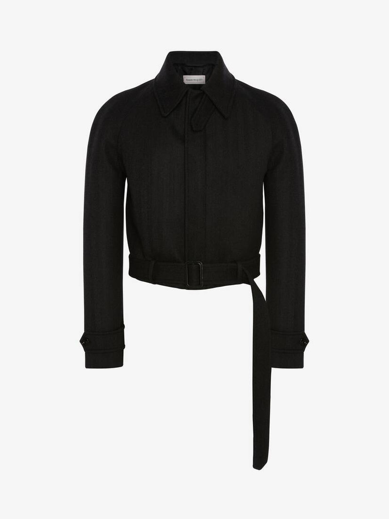 Herringbone Cropped Coat in Charcoal 1