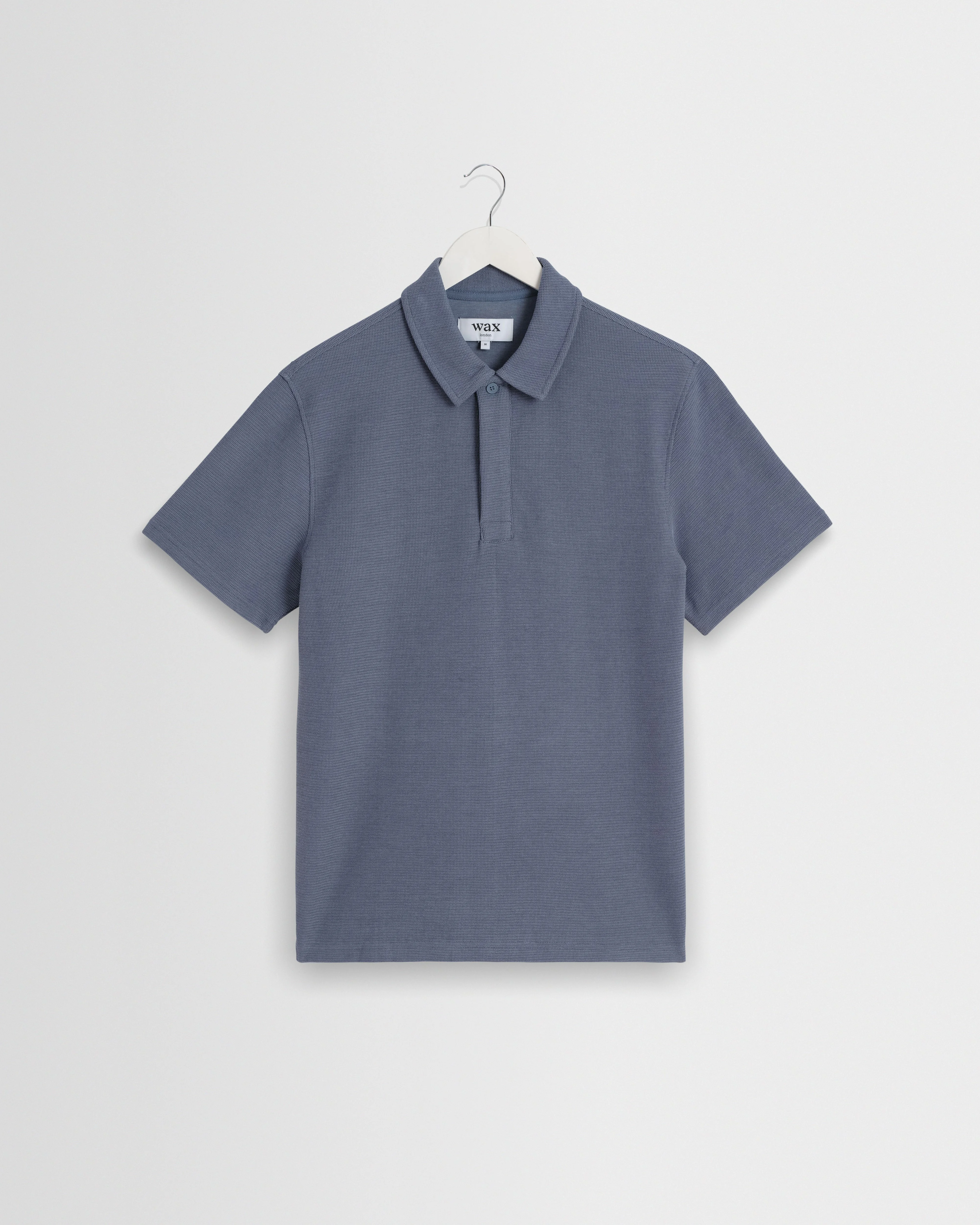 Shore - Mid Blue Textured Short-Sleeve Polo Shirt - 1