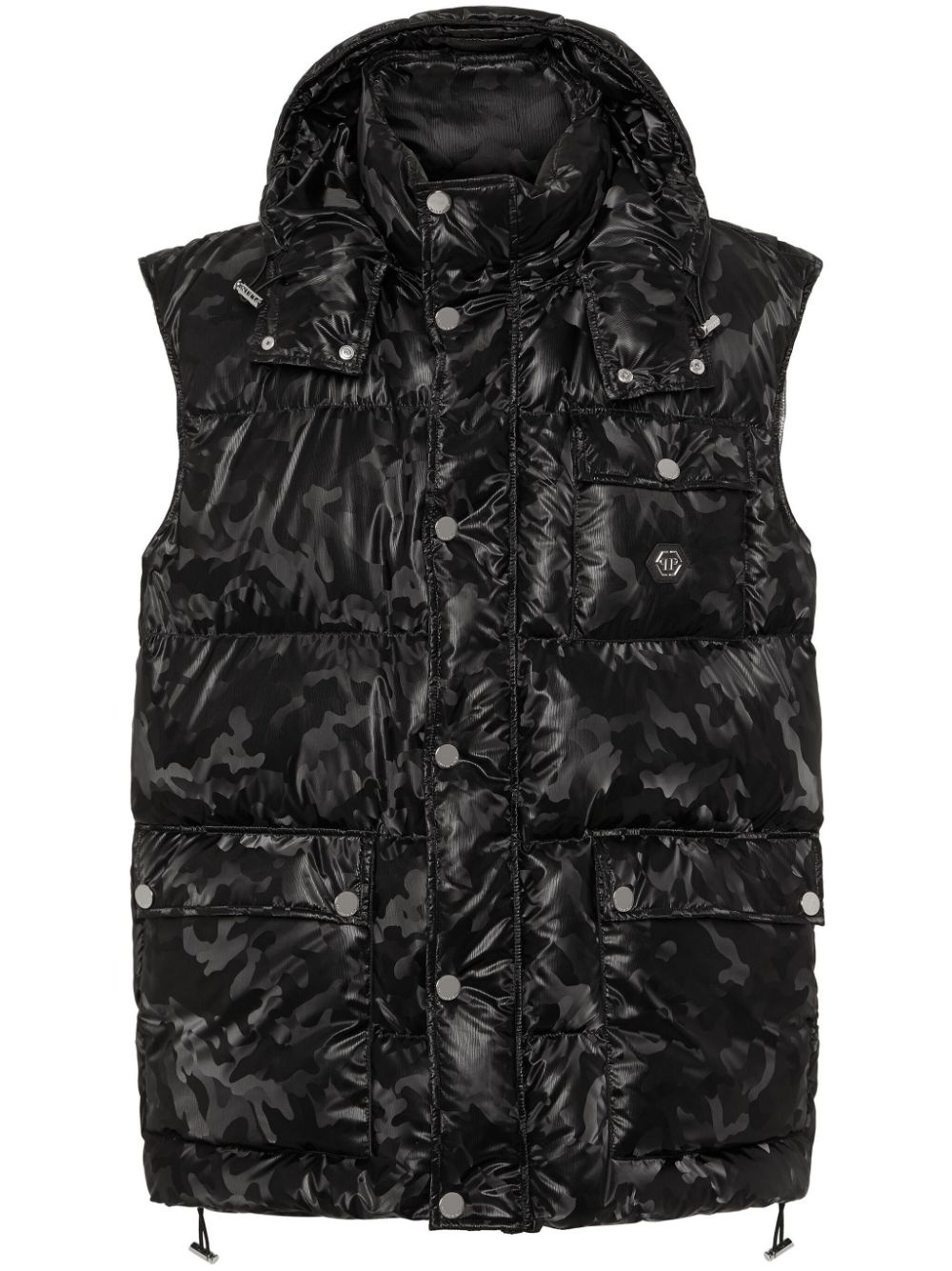 camouflage-print hooded puffer gilet - 1