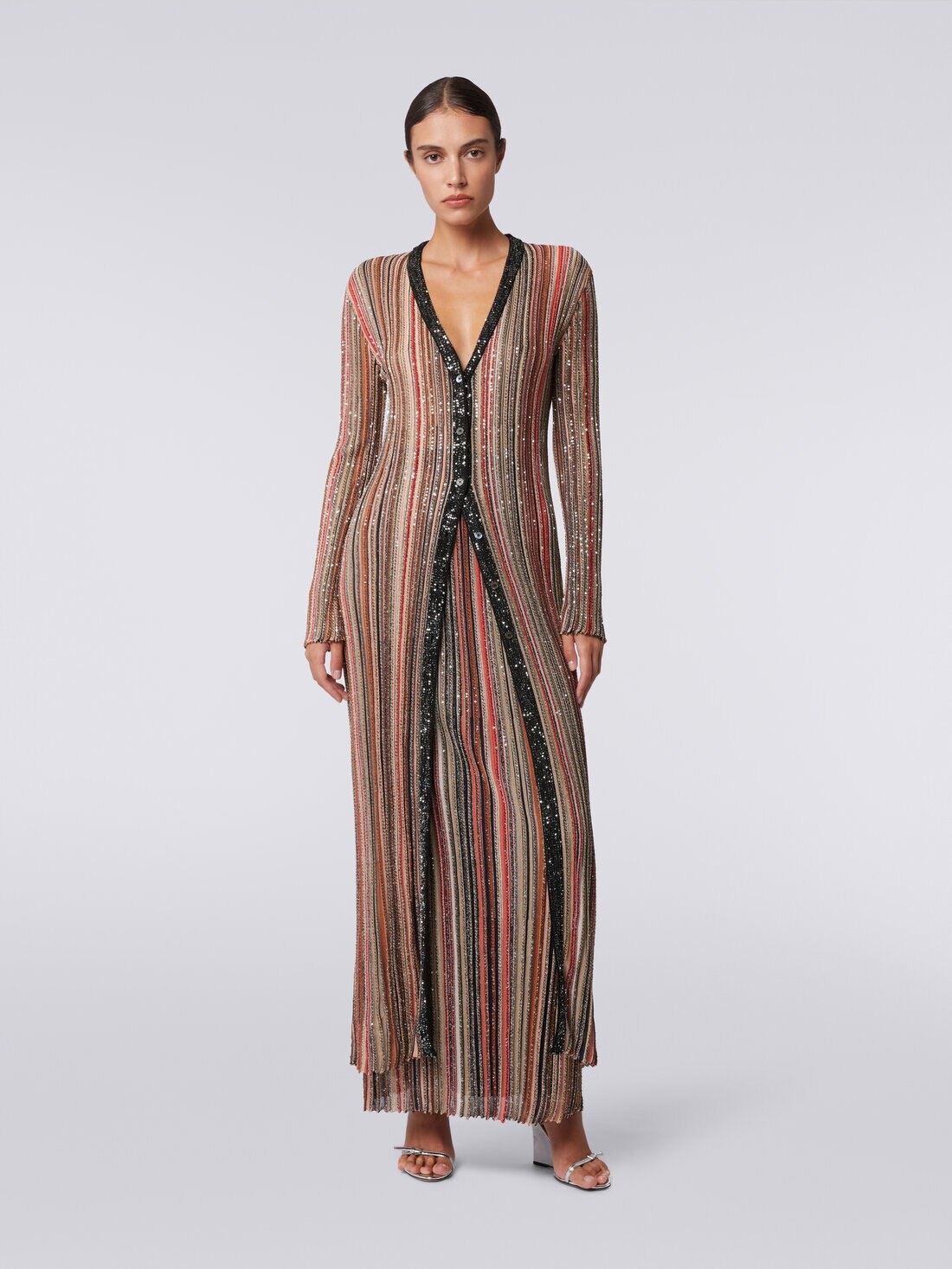 Long cardigan in vertical striped knit with sequins - 2