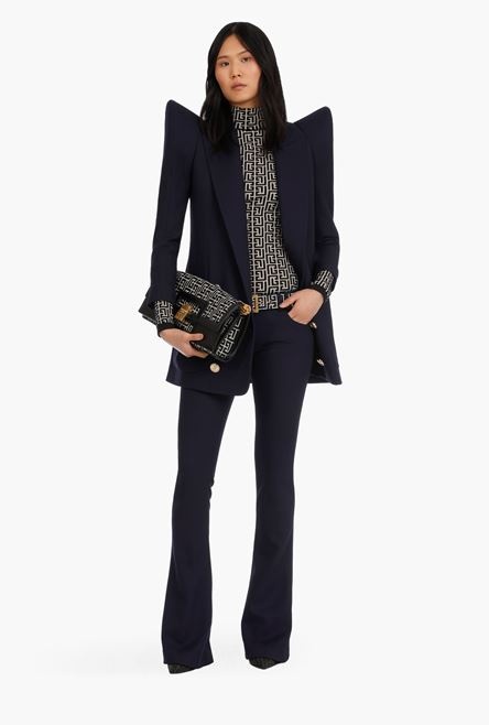 Long double-breasted navy blue wool blazer - 2