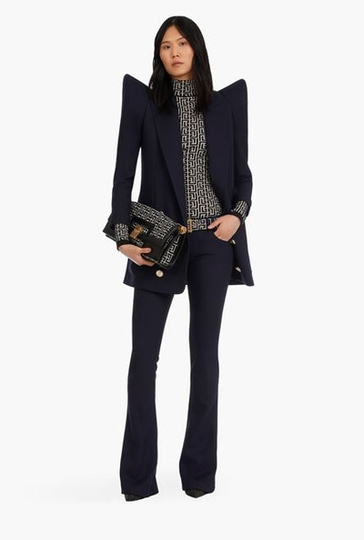 Balmain Long double-breasted navy blue wool blazer outlook