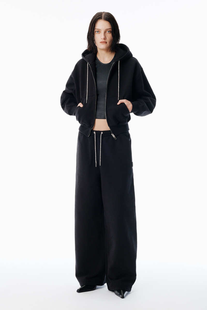 Alexander Wang Black Cotton Terry Hoodie with Crystal Hotfix Drawcord outlook