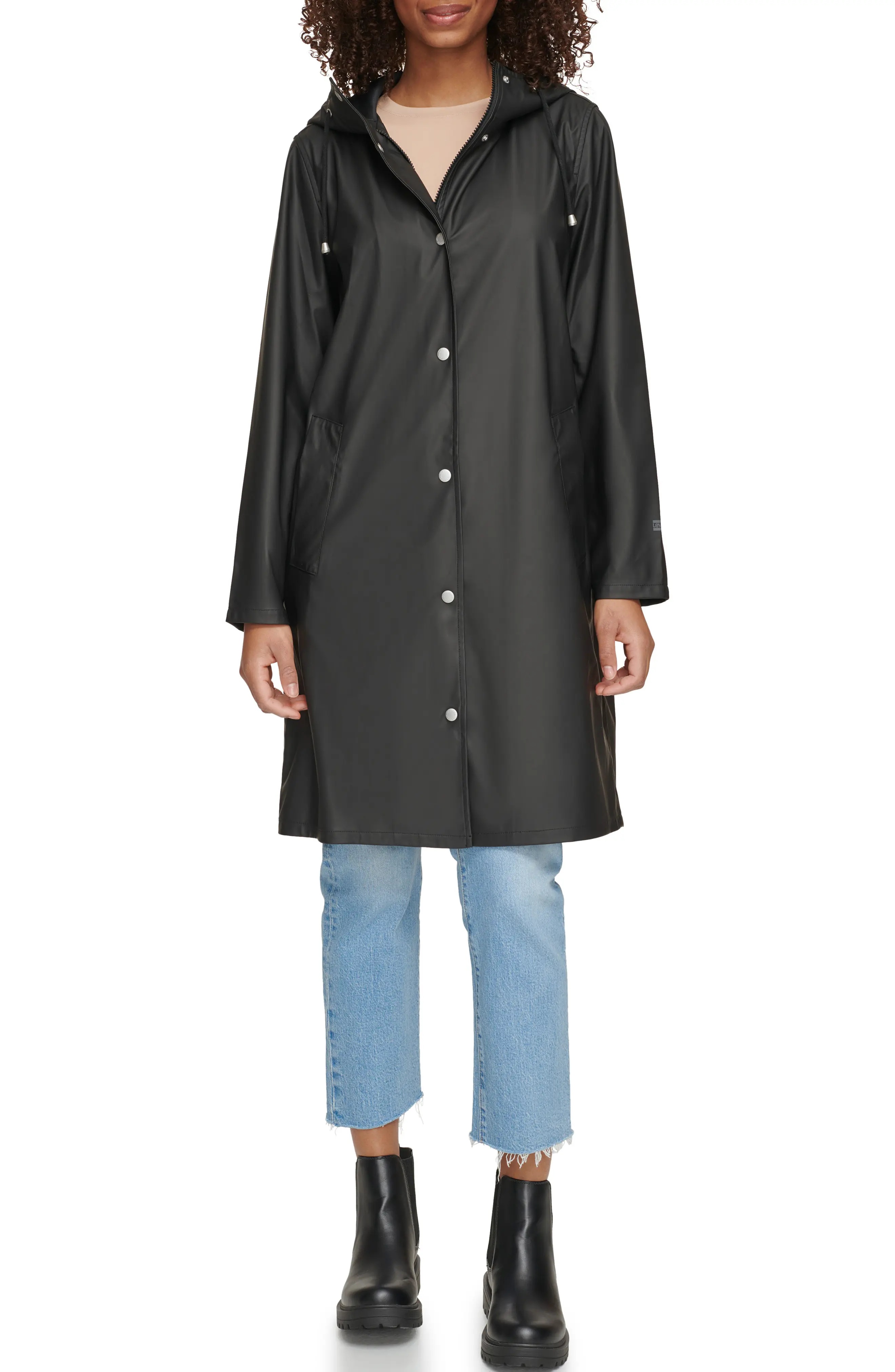 Water Resistant Hooded Long Rain Jacket - 1