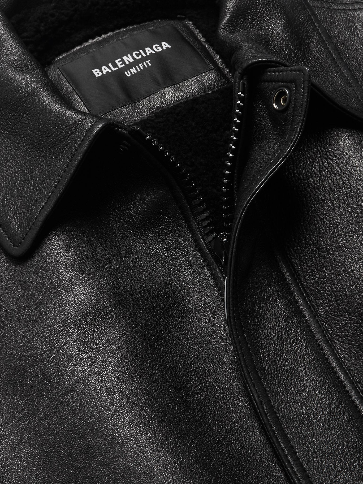 Logo-Embroidered Leather Blouson Jacket Black - 4