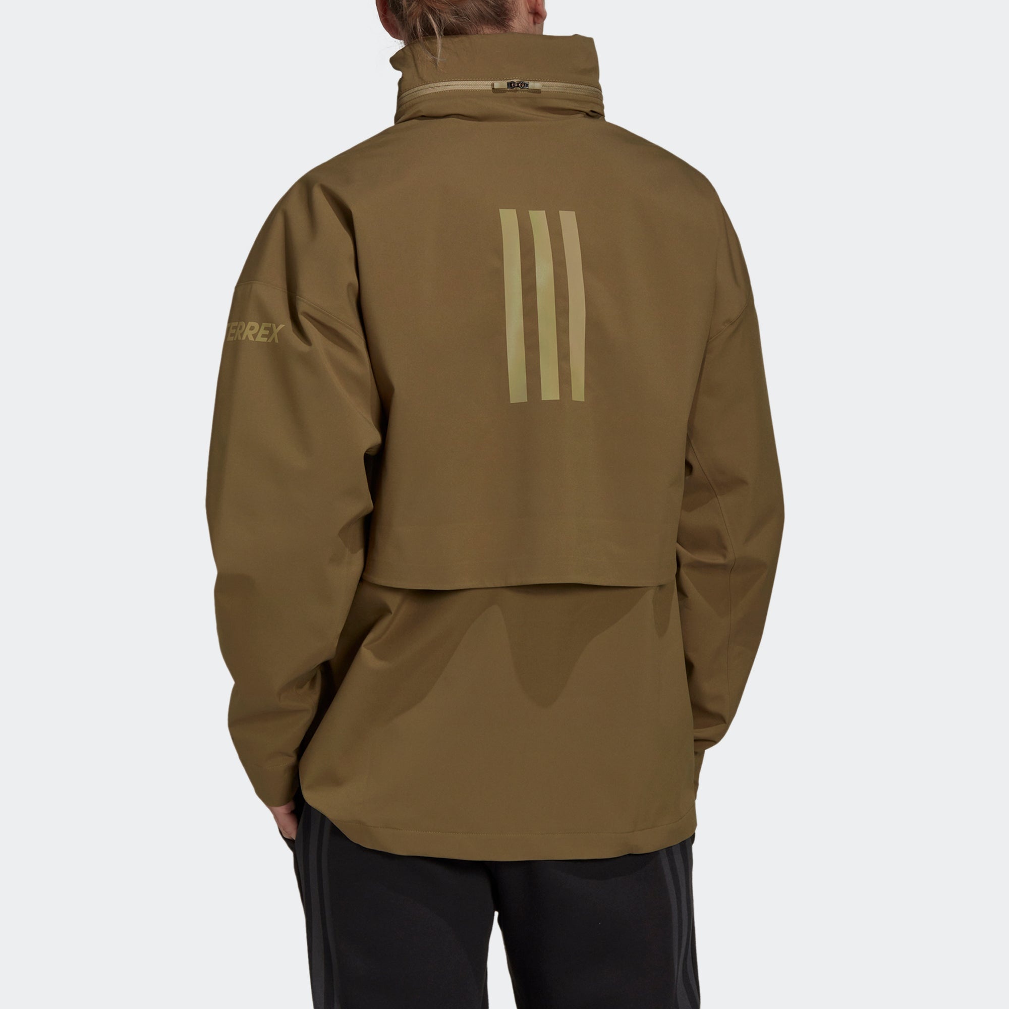 Men's adidas Terrex C Myshelter.R Waterproof Sports Outdoor Hooded Jacket Dark Olive Green H65698 - 3