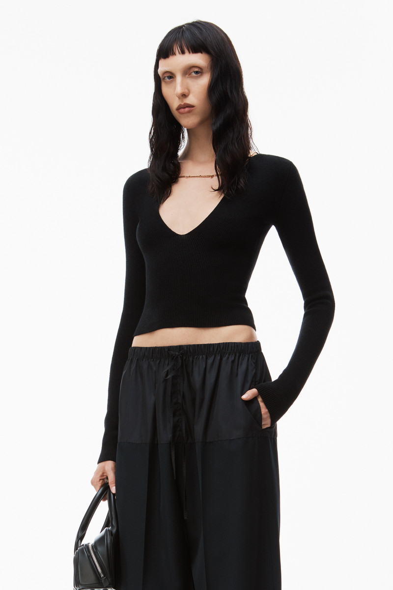 Alexander Wang merino wool v neck pullover with logo nameplate outlook