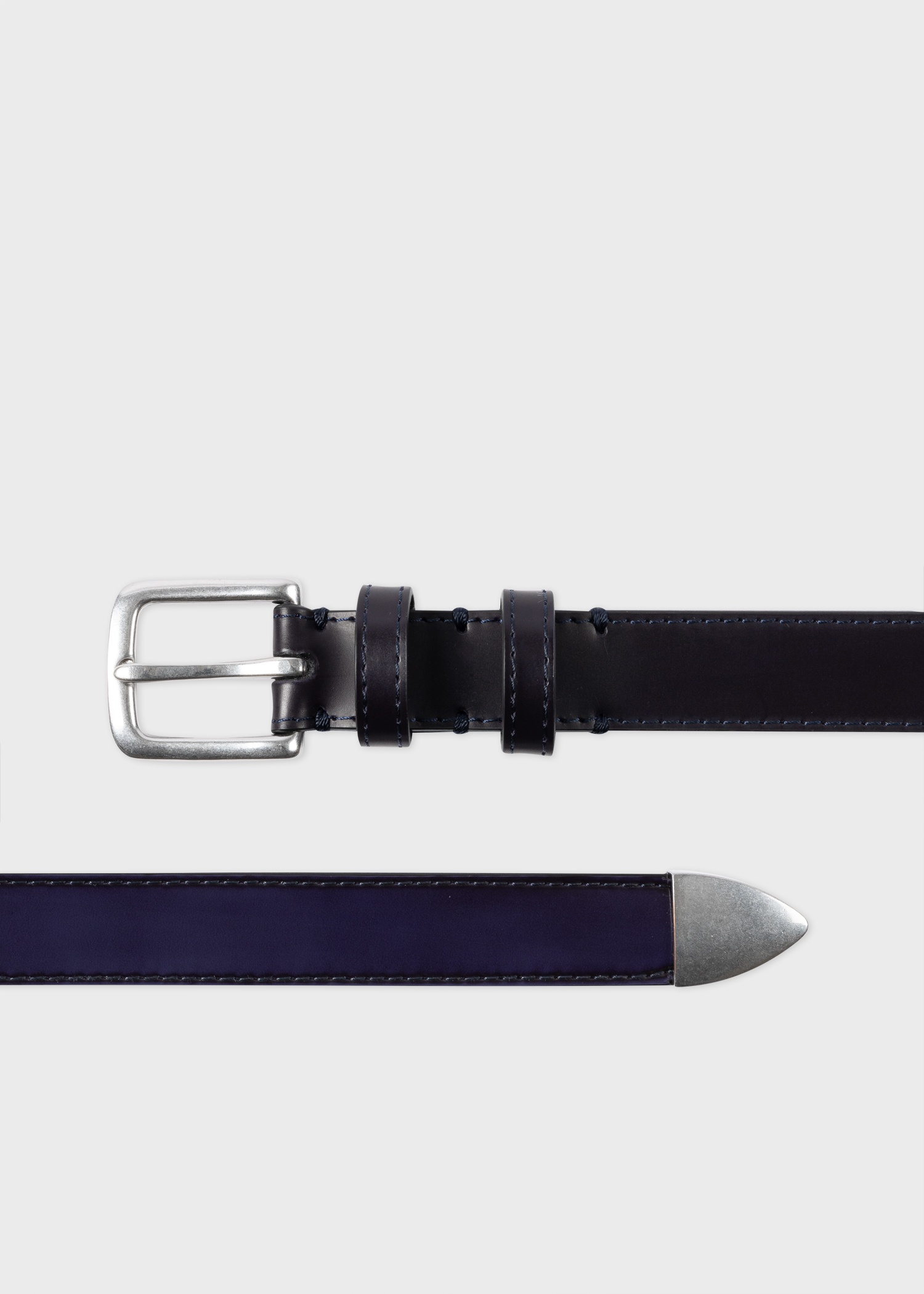 Gradient Dark Purple and Black Leather Silver Tip Belt - 1
