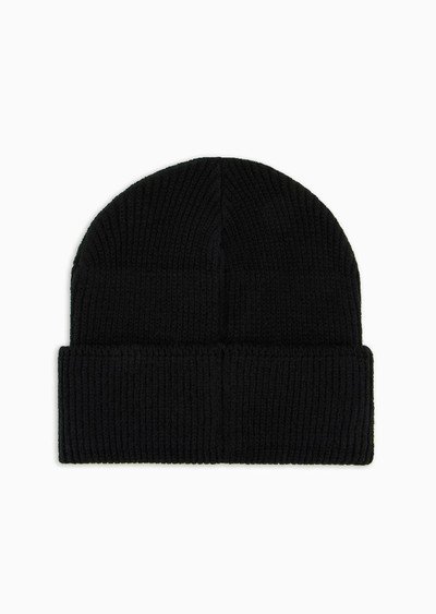 EMPORIO ARMANI Ribbed wool-blend beanie with oversized jacquard eagle outlook